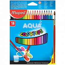 Карандаши акварельные 18 цв трехгранные ударопрочные с кистью MAPED Aqua 836012