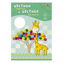 Цветная бумага 8цв 8л + картон 8цв 8л А4 Жираф КТС-ПРО, С0156-18