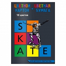 Цветная бумага 8цв 16л + картон 10цв 10л А4 Скейт трюк Феникс, 60418