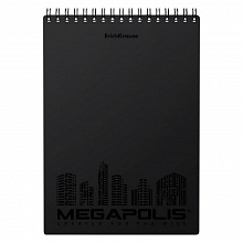 Блокнот А5 80л спираль клетка с пластиковой обложкой черный Megapolis Erich Krause, 50659