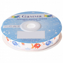 Лента жаккардовая 16мм х 10м оранжевый/голубой цвет Gamma (цена за 1 метр), TJR-72