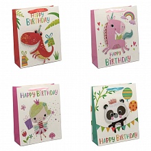 Пакет подарочный 260х320х120мм с 3D аппликацией Happy Birthday микс 210г/м2 OMG, 000113С